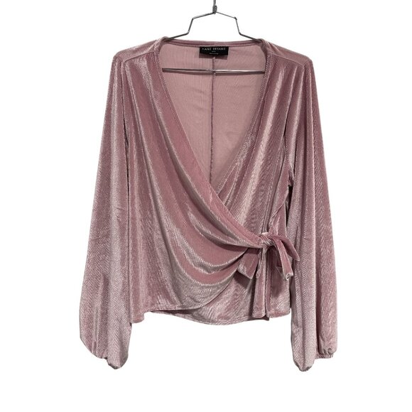 Lane Bryant Wrap Top Plus Size 14/16 Velour Velvet Surplice Tie Long Sleeve Pink - Picture 2 of 9